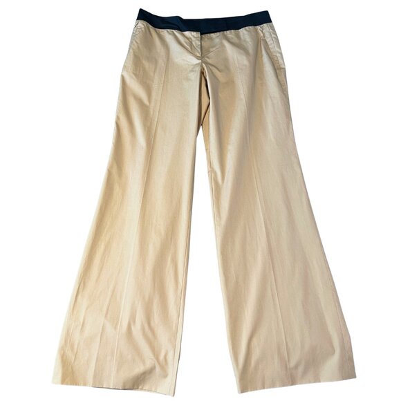 Akris Wide Leg Cotton Trouser Pants Womens 12 Tan Zip Pockets Luxury Minimalist - Picture 1 of 11